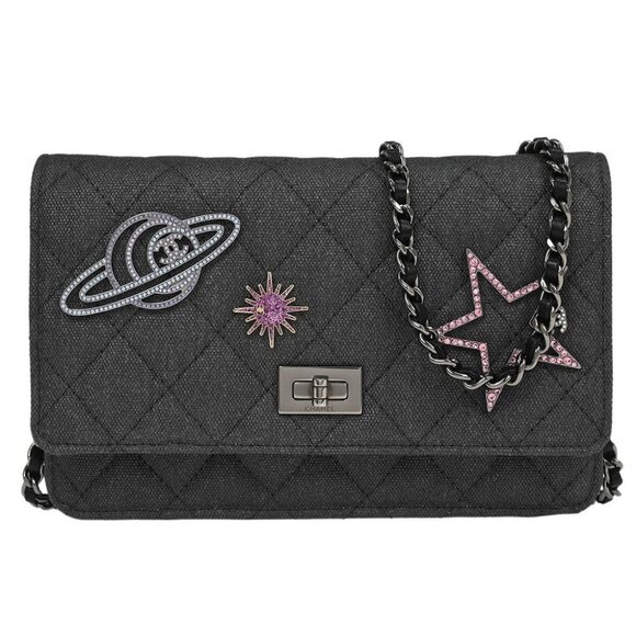 Chanel Gray Canvas Rhinestone Mademoiselle Lock Wallet on Chain WOC 166432 - Picture 1 of 10